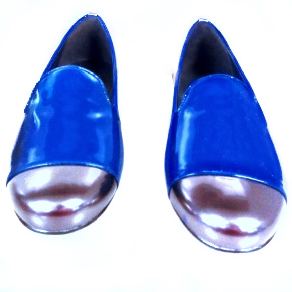 Stuart Weitzman Blue Silver Patent Leather Loafers - Picture 2 of 6